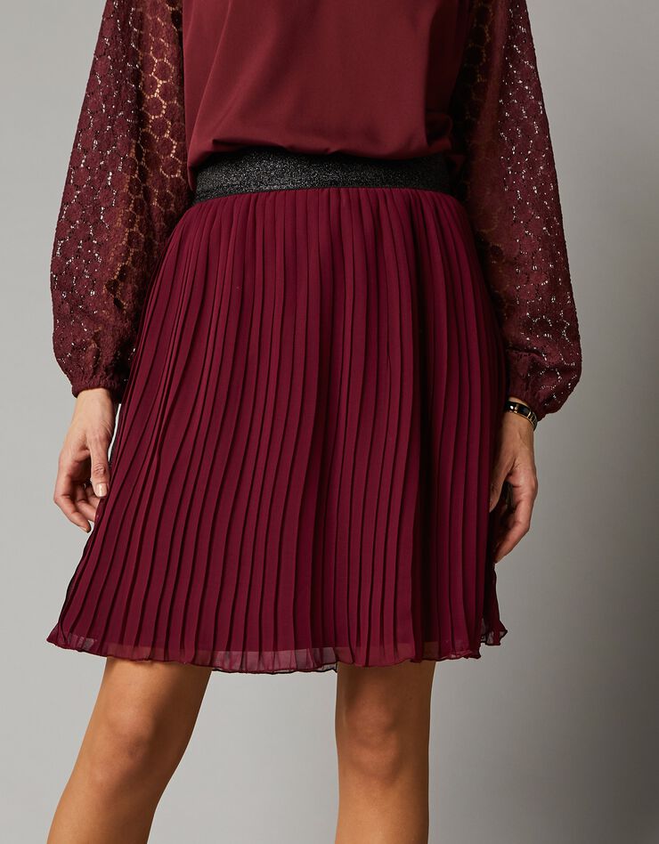 Jupe courte plissée unie, voile (prune) Jupe courte plissée unie, voile (prune)