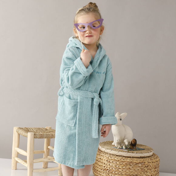 Peignoir enfant éponge à capuche personnalisable  (vert d'eau)