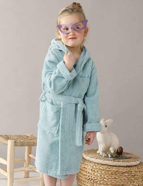 Peignoir enfant éponge à capuche personnalisable  (vert d'eau)