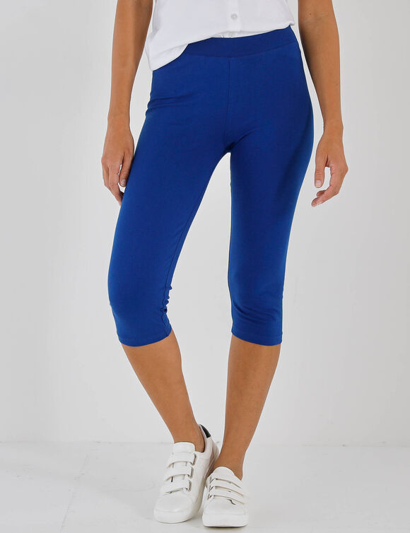 Legging corsaire uni, maille stretch (bleu dur)