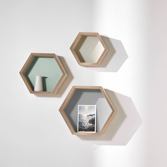 Étagère murale hexagonale en bois - lot de 3   (naturel)