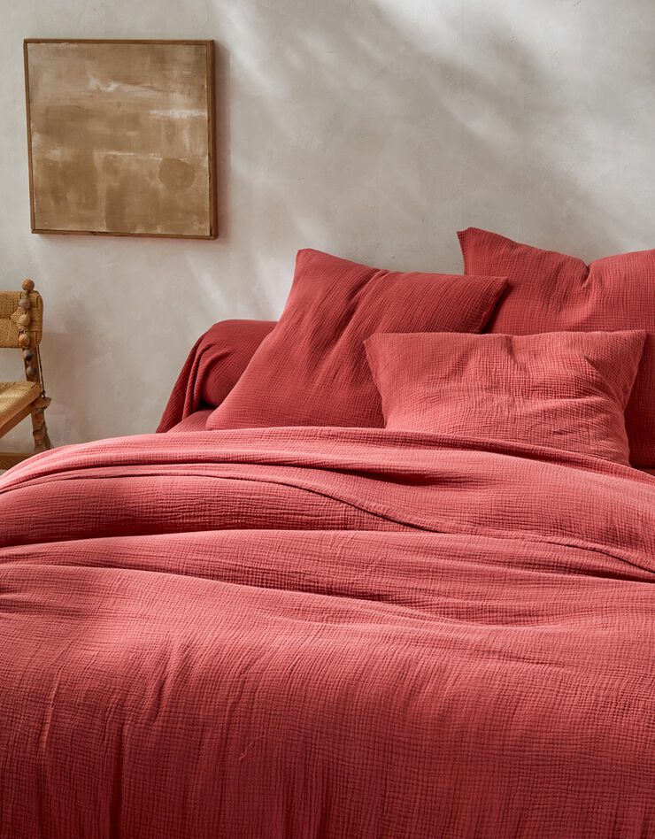 Linge de lit uni en triple gaze de coton (bois de rose)