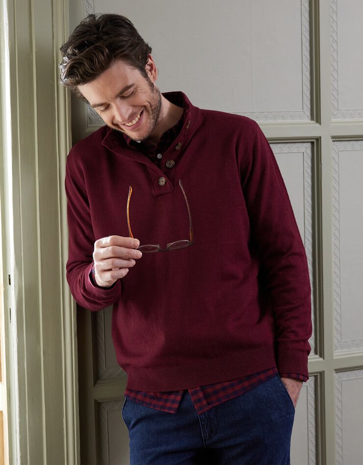 Pull col montant boutonné 80% laine d'agneau (bordeaux) Pull col montant boutonné 80% laine d'agneau (bordeaux)