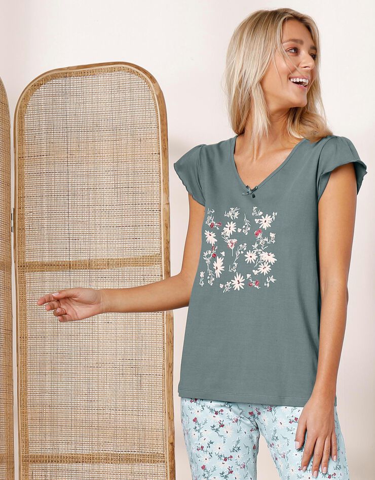 Tee-shirt pyjama manches courtes imprimé placé (bronze) Tee-shirt pyjama manches courtes imprimé placé (bronze)