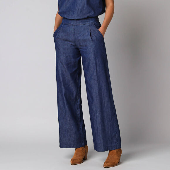 Pantalon large en denim l&eacute;ger (stone)