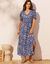 Robe longue imprimée (bleu / beige)