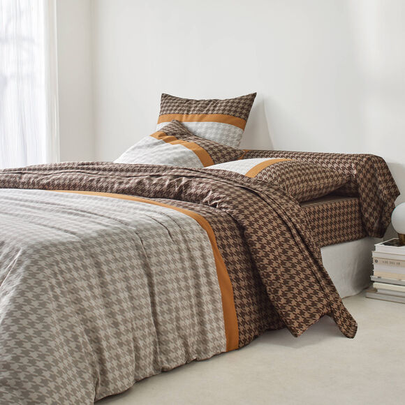 Linge de lit Pierre en coton imprimé pied de poule (beige)