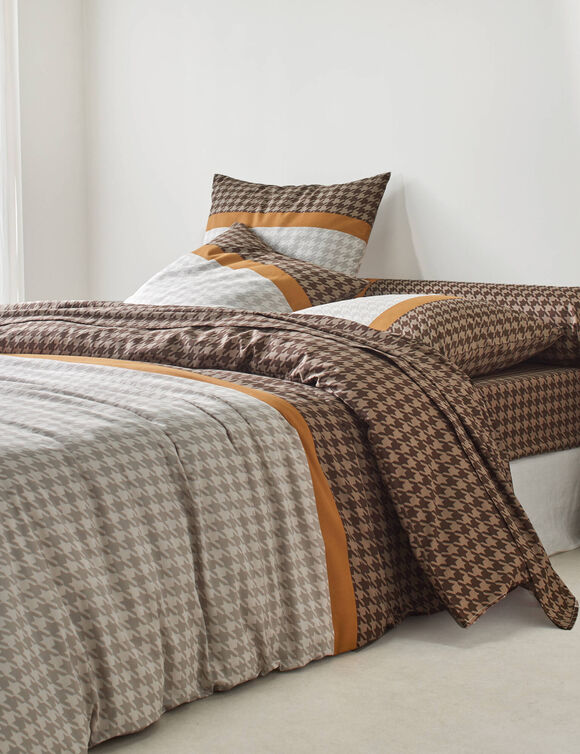 Linge de lit Pierre en coton imprimé pied de poule (beige)