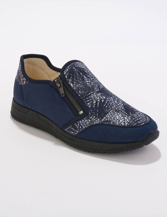   Fabriqué en UE Baskets zippées spécial pieds sensibles en tissu extensible (marine)