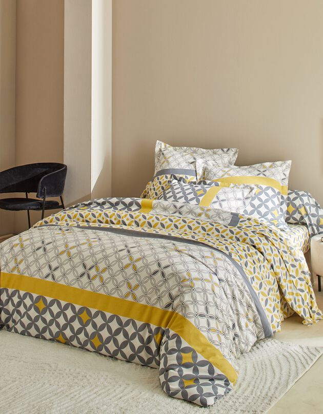 Linge de lit Marlow en coton motifs géométriques (gris / jaune)