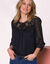 Blouse macramé unie, voile plumetis (noir)