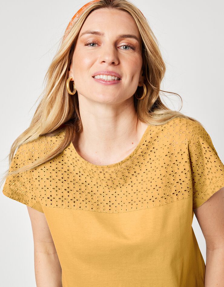 Tee-shirt broderie anglaise manches courtes (safran) Tee-shirt broderie anglaise manches courtes (safran)