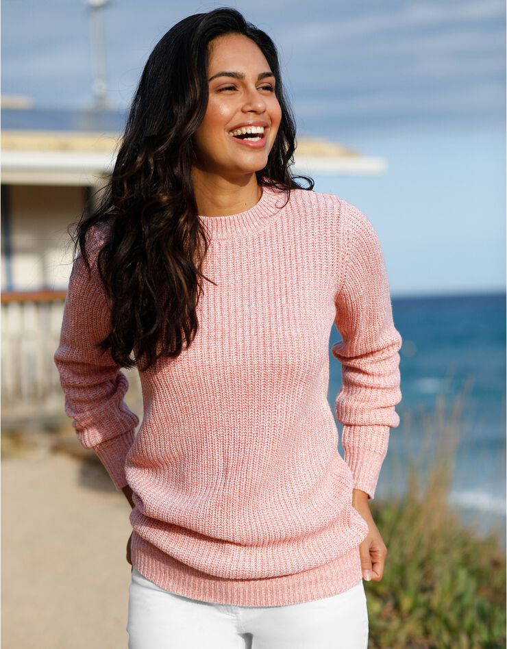 Pull col rond maille anglaise (rose chiné)