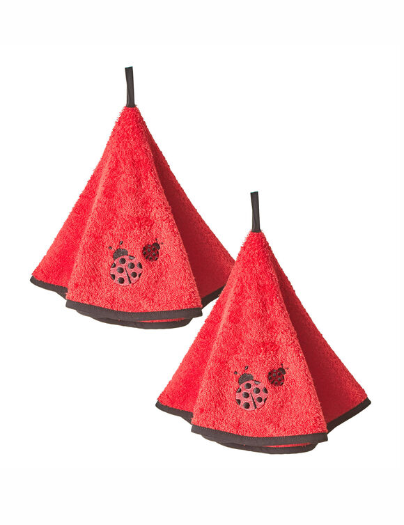 Torchons ronds éponge brodée coccinelle - lot de 2 (rouge)