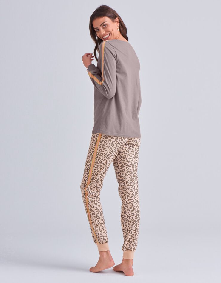 Pyjama à bandes irisées manches longues imprimé léopard (rose / taupe) Pyjama à bandes irisées manches longues imprimé léopard (rose / taupe)