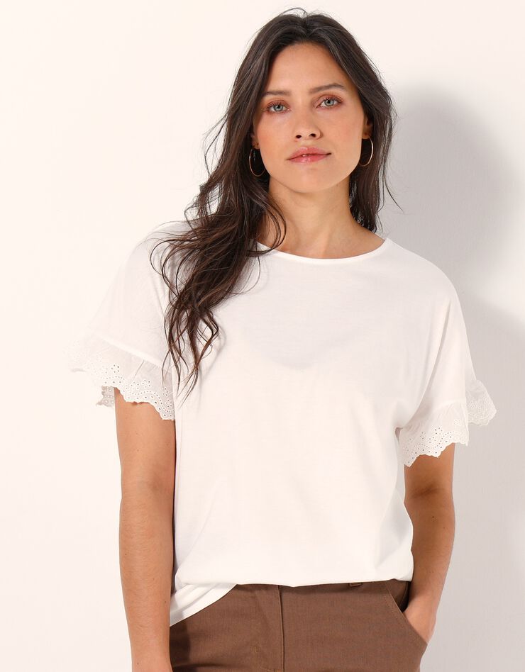 Tee-shirt "boîte" manches courtes brodées (écru) Tee-shirt "boîte" manches courtes brodées (écru)