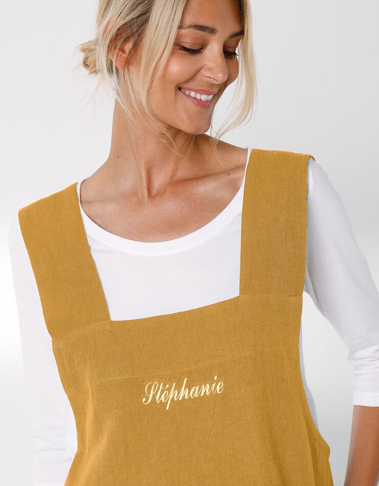Tablier de cuisine japonais coton et lin uni personnalisable (jaune)