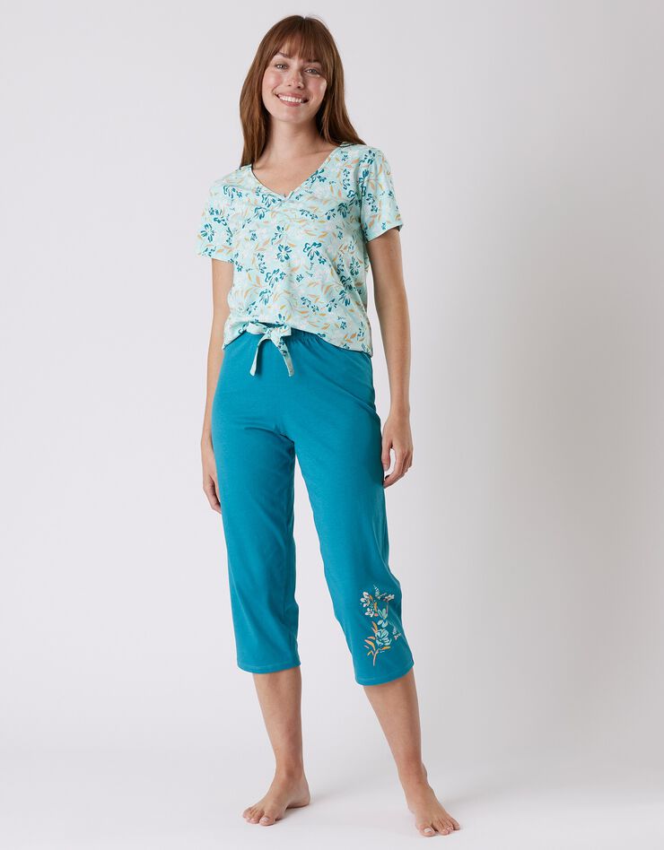 Tee-shirt pyjama manches courtes imprimé floral (aqua) Tee-shirt pyjama manches courtes imprimé floral (aqua)
