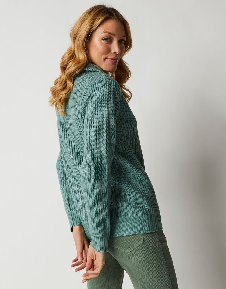 Pull col camionneur zippé maille anglasie (vert jade) Pull col camionneur zippé maille anglasie (vert jade)