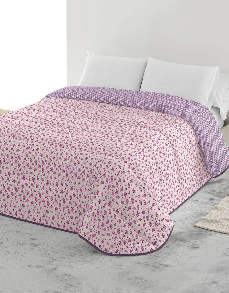 Couette microfibre micro imprimé fleurs 200 g/m² (rose / écru)