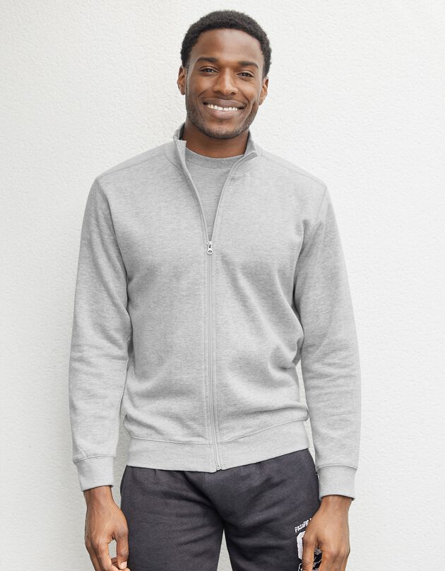 Sweat entièrement zippé uni (gris chiné)