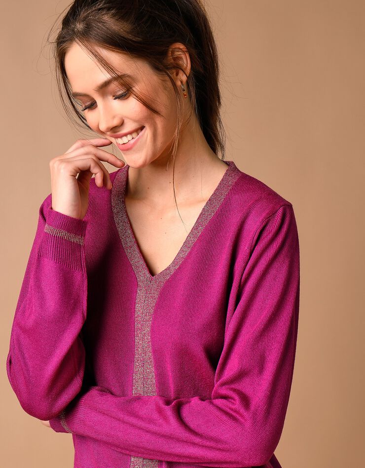 Pull col V toucher cachemire détails brillants (violine) Pull col V toucher cachemire détails brillants (violine)