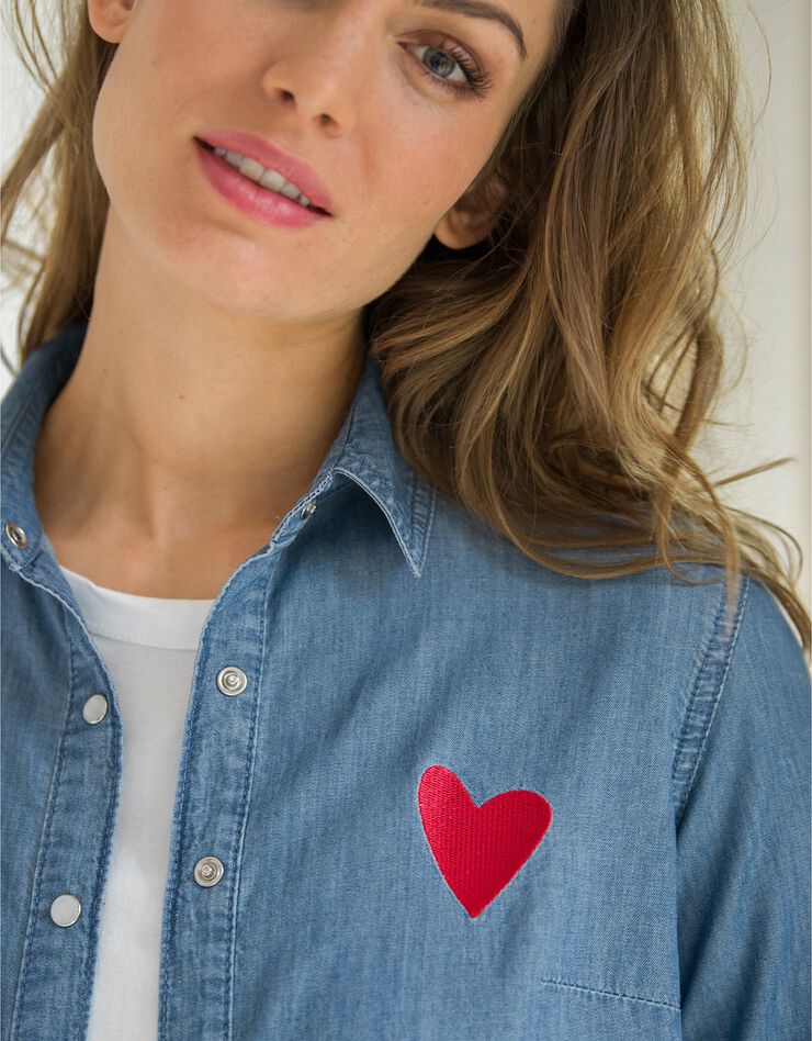 Chemise jean brodé coeur (bleached) Chemise jean brodé coeur (bleached)