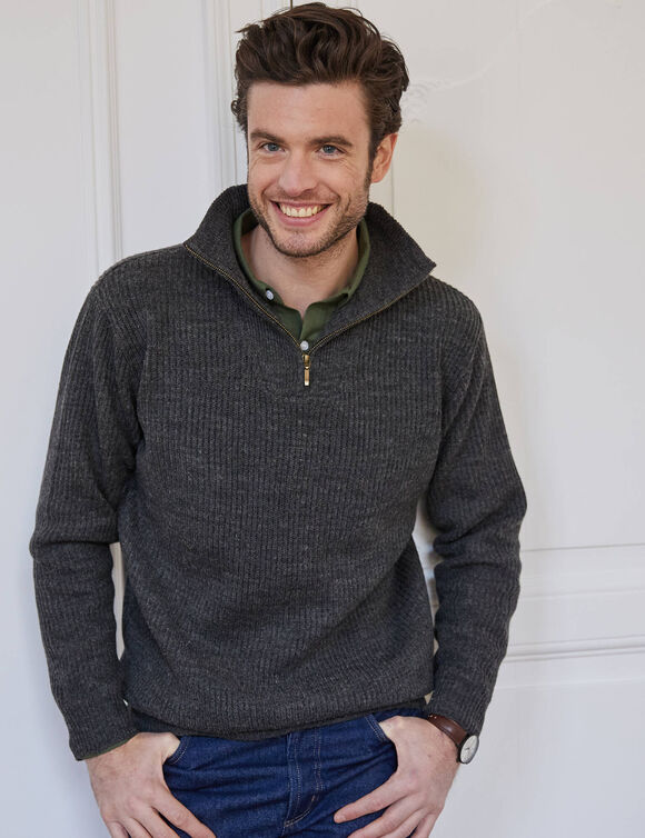 Pull col camionneur côte anglaise 30% laine (gris anthracite)