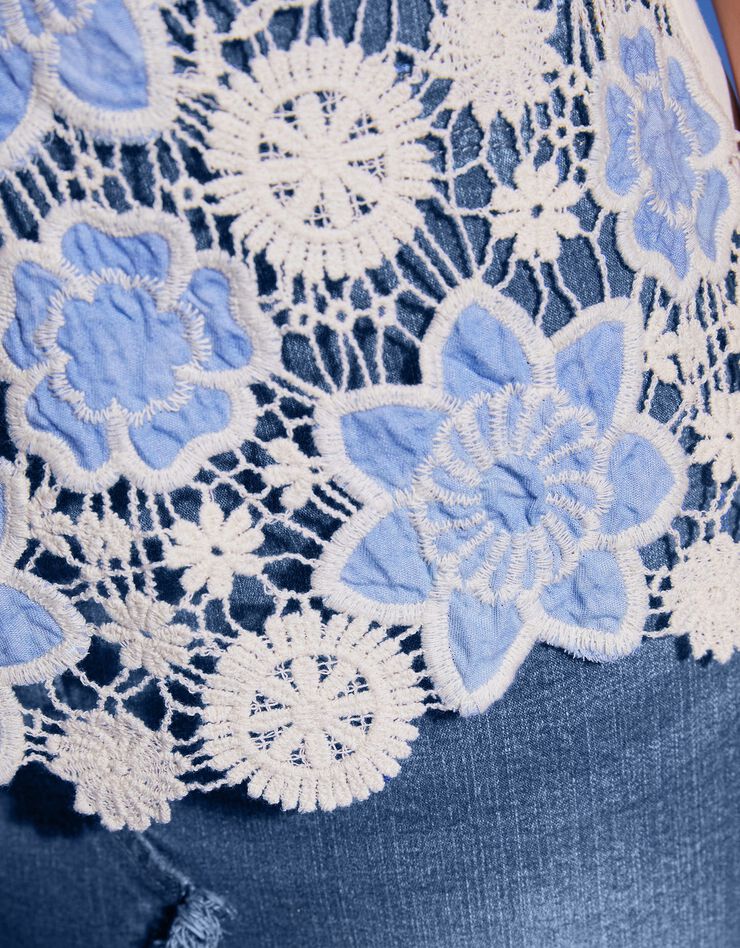 Tee-shirt macramé manches courtes (blanc / bleu) Tee-shirt macramé manches courtes (blanc / bleu)