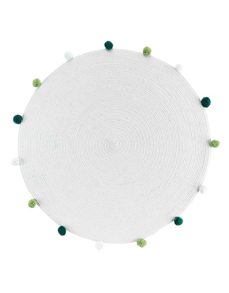 Tapis finition pompons - rond (blanc / vert)