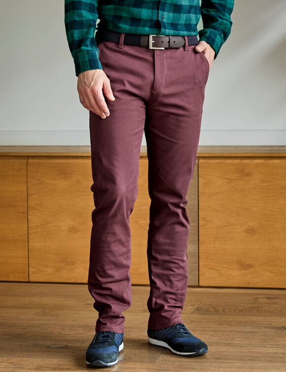 Pantalon chino &eacute;lastiqu&eacute; c&ocirc;t&eacute;s (bordeaux)