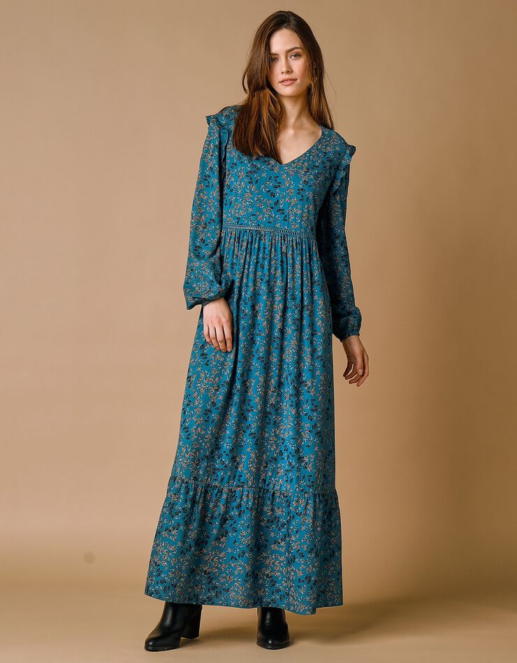 Robe longue imprimée base volantée (bleu prusse) Robe longue imprimée base volantée (bleu prusse)