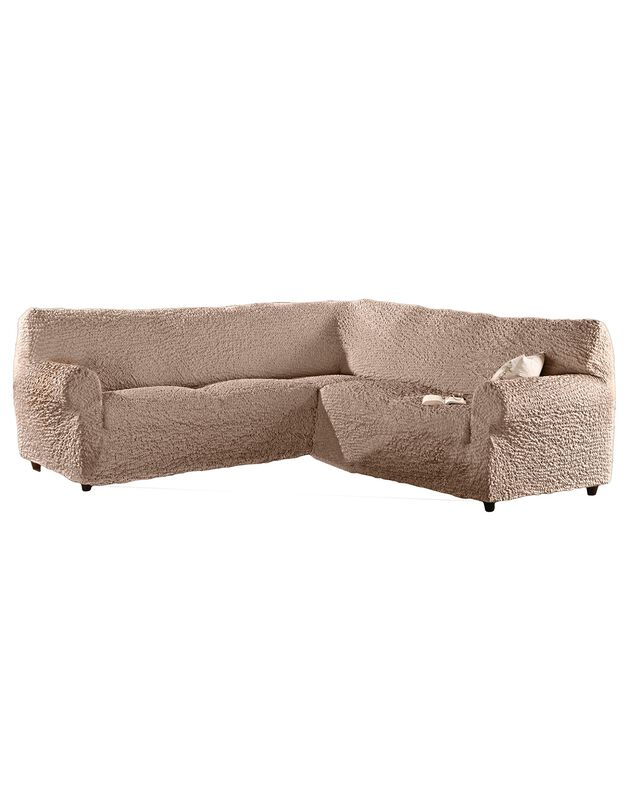 Housse gaufrée bi-extensible spéciale canapé d'angle (grège)