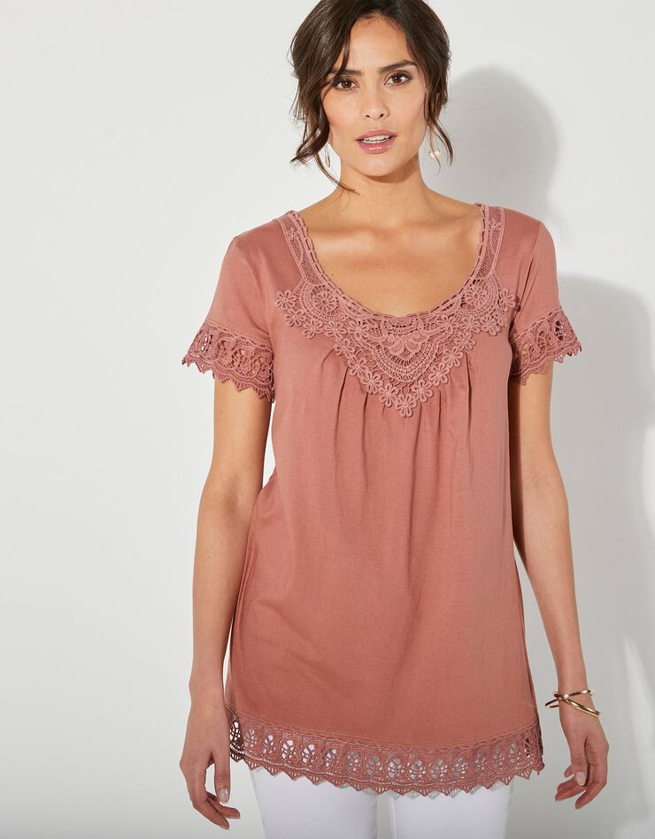 Tee-shirt macramé fantaisie (rose thé) Tee-shirt macramé fantaisie (rose thé)