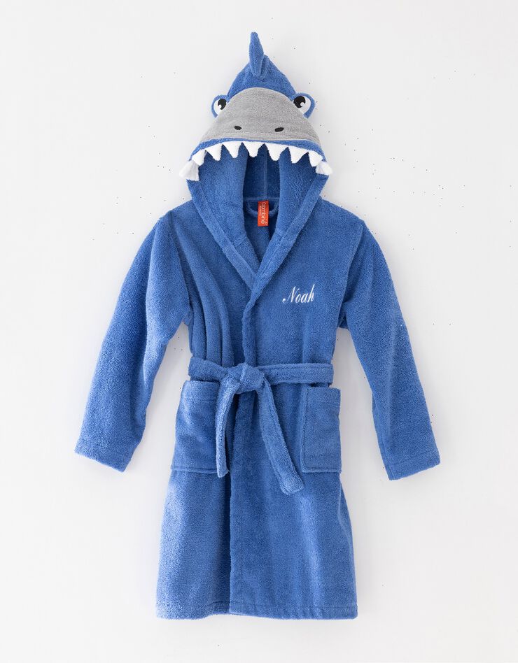 Peignoir de bain enfant à capuche requin personnalisable - 340g/m² (bleu dur)