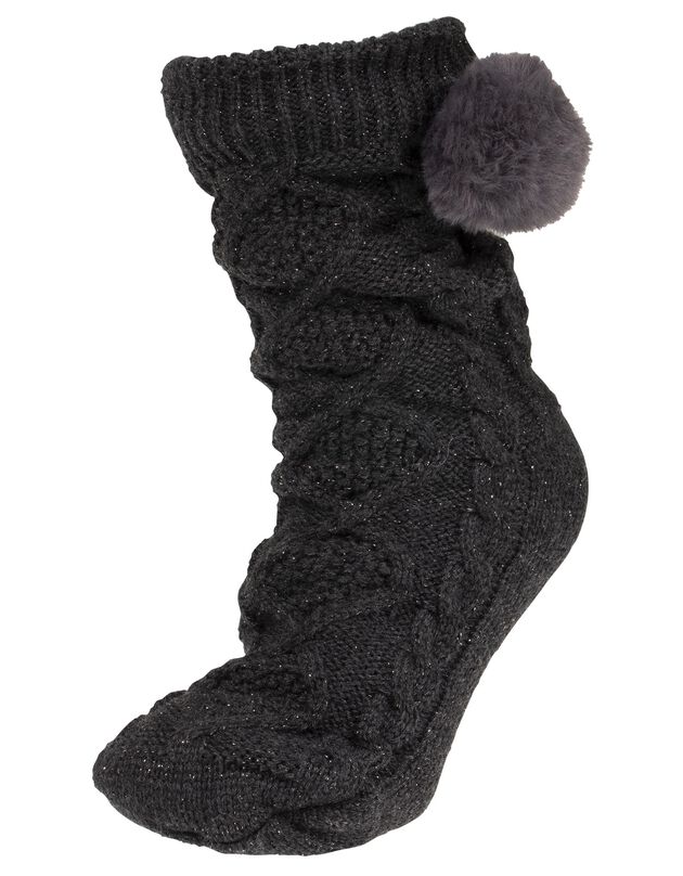 Chaussons chaussettes torsadés (gris foncé)