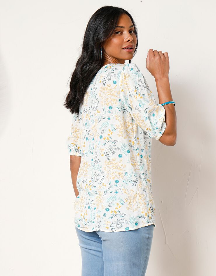 Blouse boutonnée imprimé fleuri, crépon (écru) Blouse boutonnée imprimé fleuri, crépon (écru)