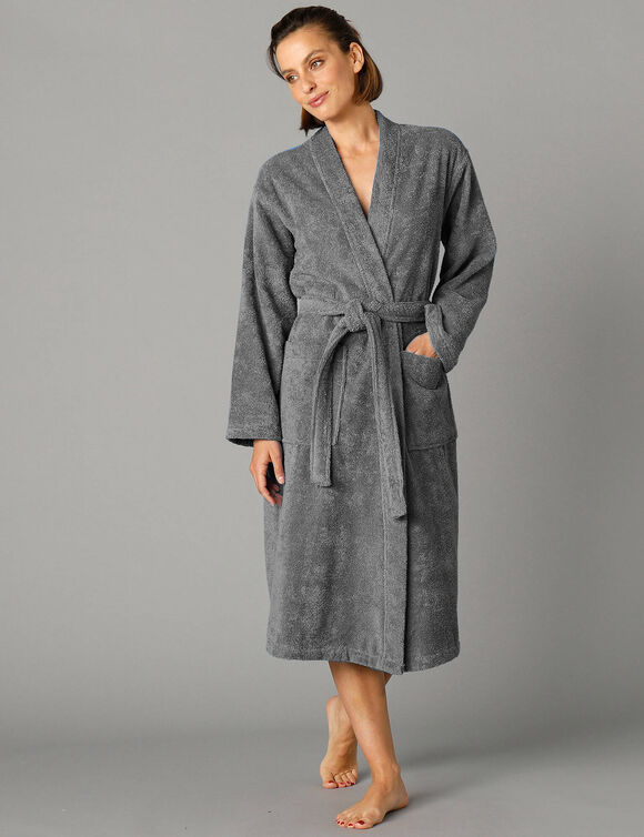 Peignoir mixte adulte col kimono éponge bouclette  (anthracite)