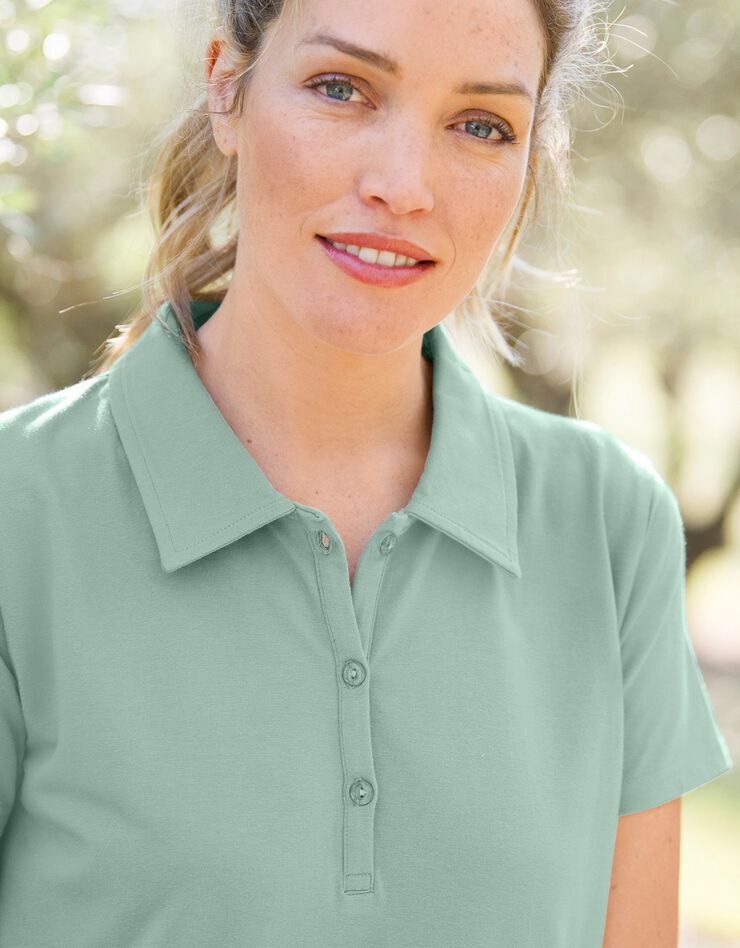 Robe droite col polo unie, maille stretch (vert)