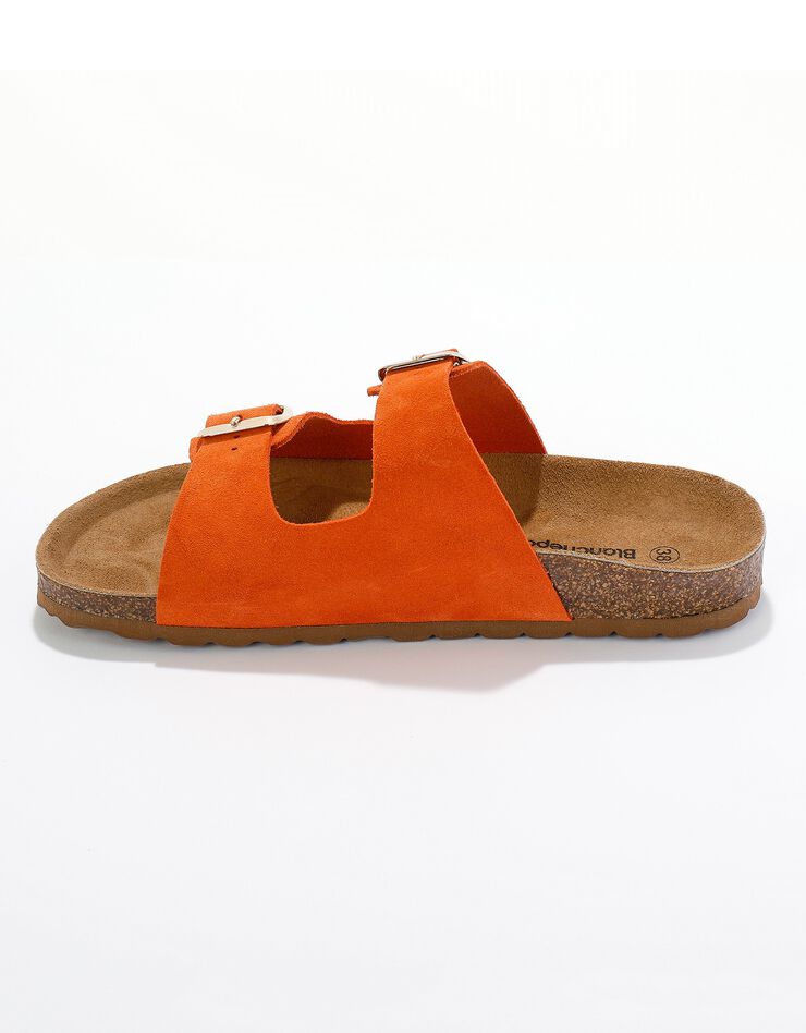 Mules croûte de cuir 2 boucles réglables (orange)