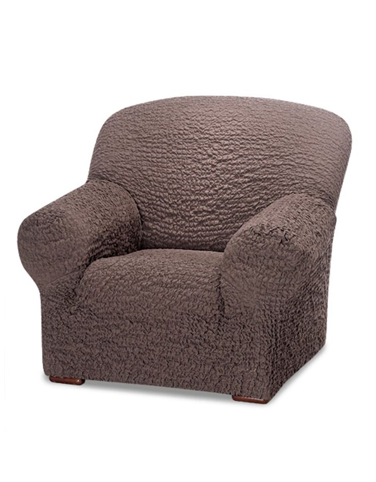 Housse gaufrée bi-extensible canapé fauteuil accoudoirs (chocolat)