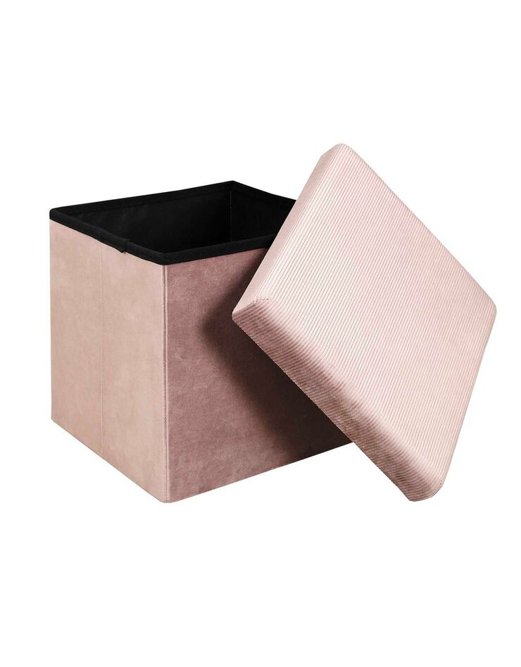 Coffre-pouf pliable - revêtement velours côtelé (rose)