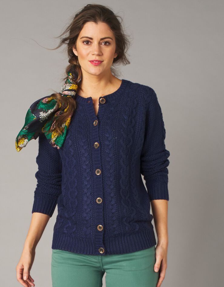 Cardigan boutonné, maille torsadée (marine) Cardigan boutonné, maille torsadée (marine)