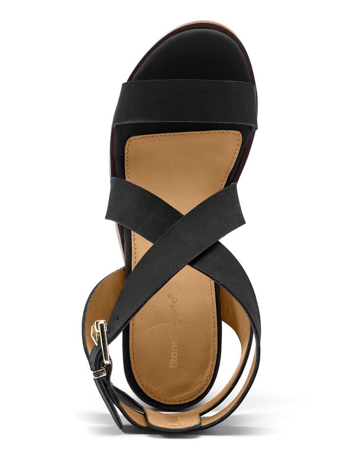 Sandales à talons éco-conçues en cuir naturel brides croisées (noir)