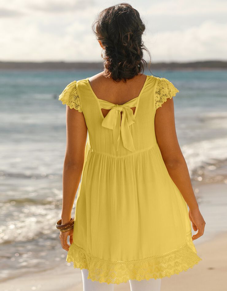 Tunique macramé nœud dos (jaune) Tunique macramé nœud dos (jaune)