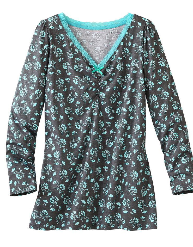 T-shirt pyjama jersey manches longues (aqua / gris) T-shirt pyjama jersey manches longues (aqua / gris)