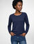 Pull col rond uni, manches longues, toucher doux (marine)