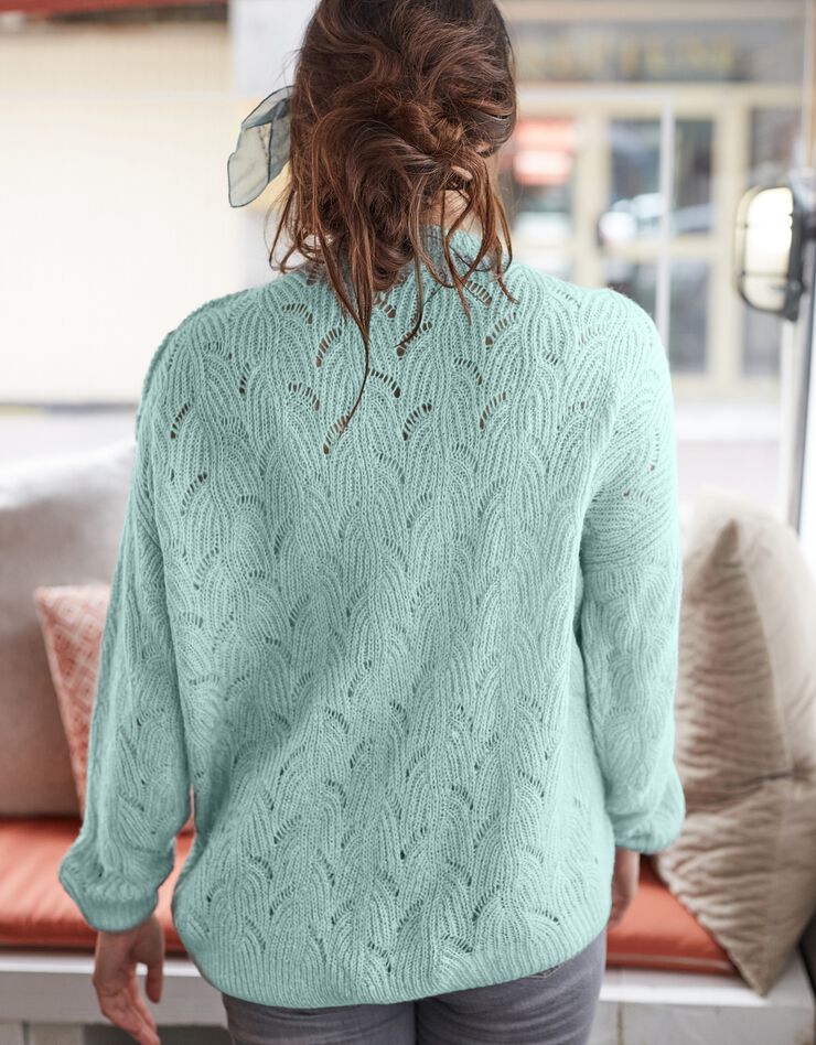 Gilet boutonné maille perlée ajourée (vert amande) Gilet boutonné maille perlée ajourée (vert amande)