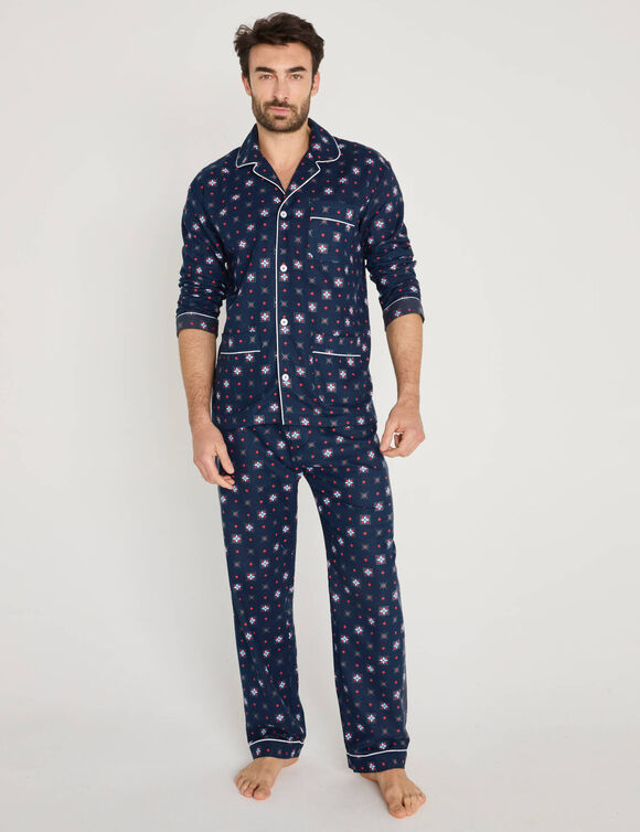 Pyjama boutonn&eacute; imprim&eacute; flanelle (marine)