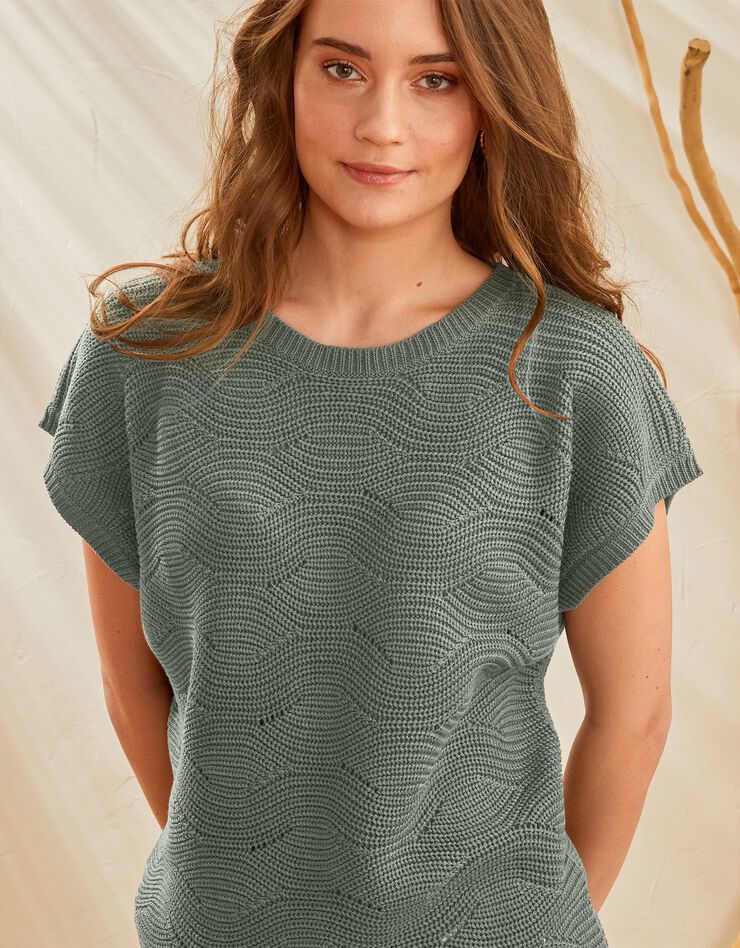 Pull manches courtes, maille fantaisie (bronze)